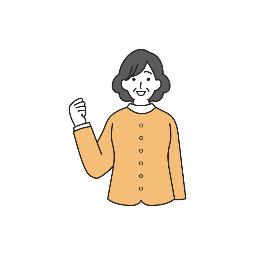 ガッツポーズする女性のイラスト（女性・シニア）