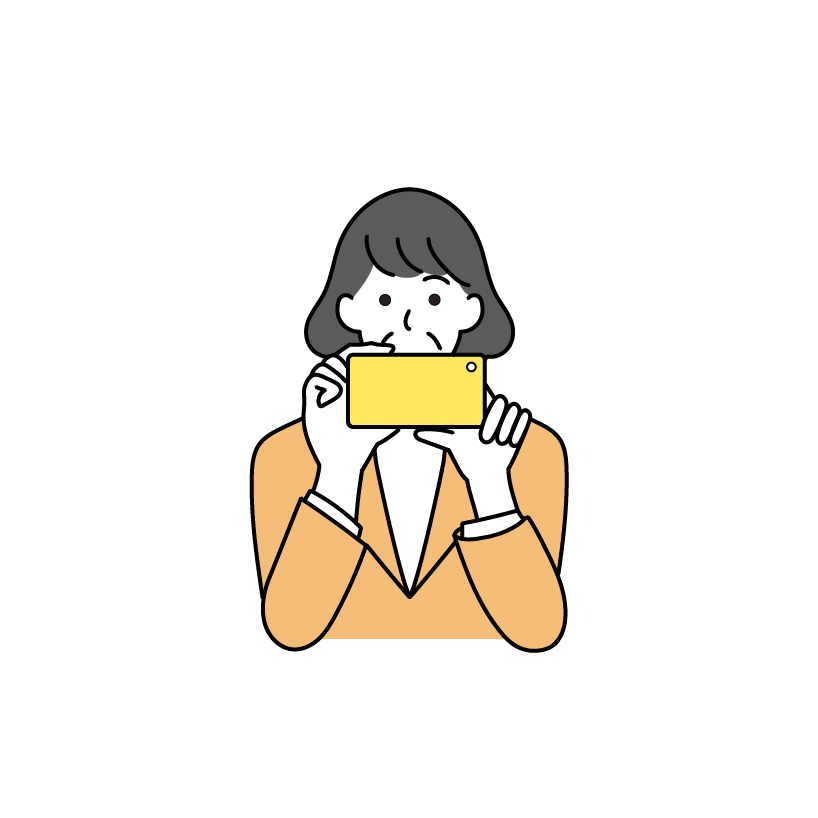 写真を撮る会社員のイラスト（女性・シニア）